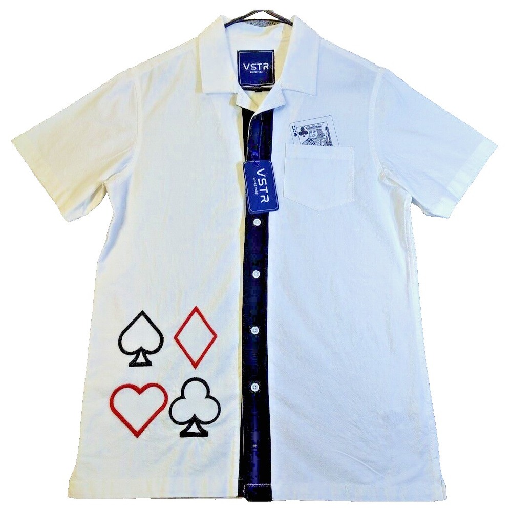 VSTR Mens Size S Shirt White Short Sleeve Poker Embroidered WSOP Casino Cards